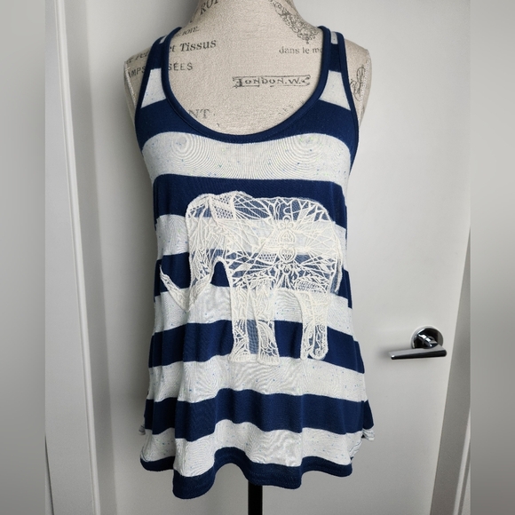 Striped Crochet Lace Elephant Tank - Picture 1 of 9